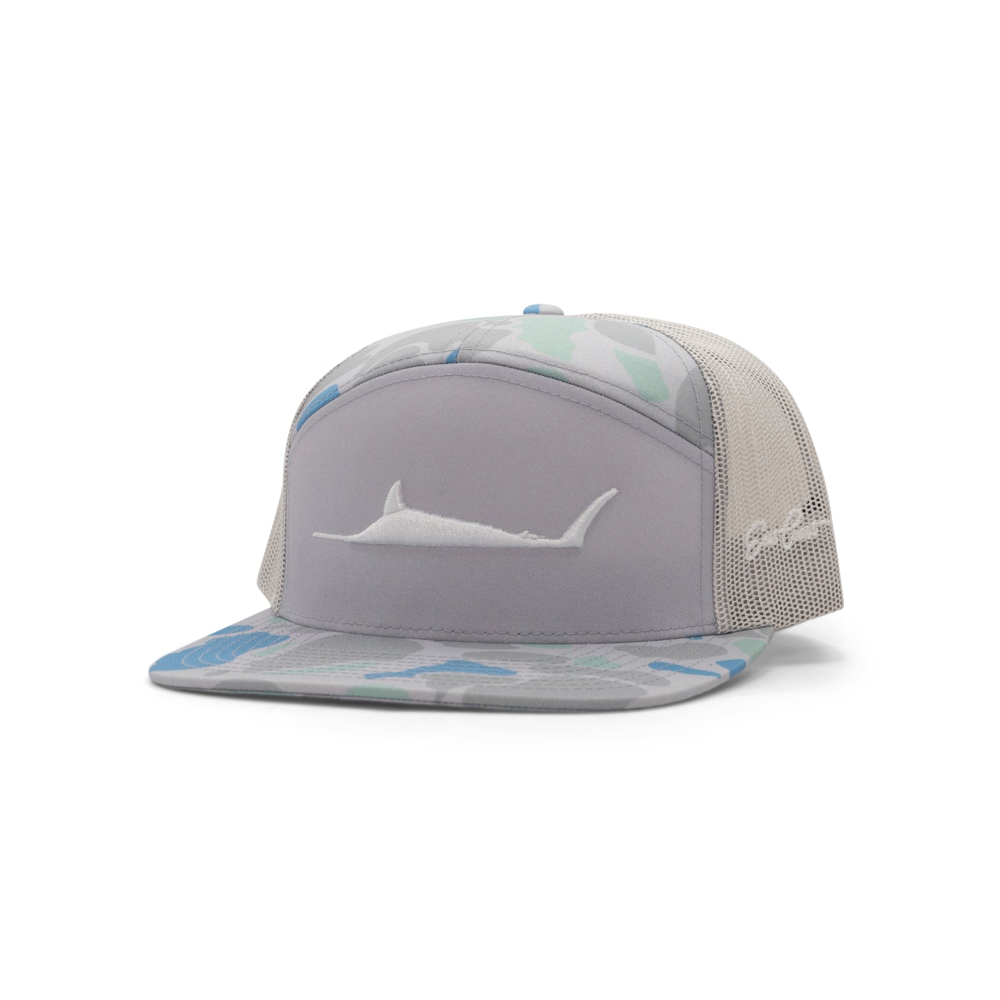 Saltwater Duck Camo Richardson Seven Panel Puff Embroider Marlin Hat